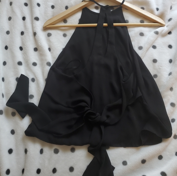 Zara Black Halter Top with Bow Tie Back - Picture 2 of 3